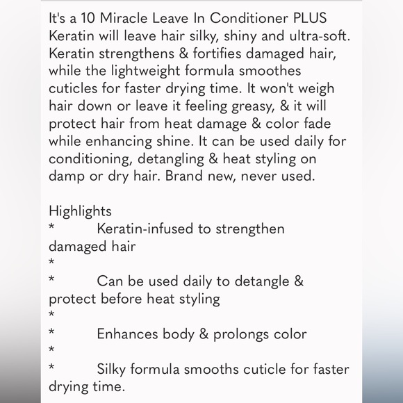 It's a 10 Miracle Leave In Product PLUS Keratin 4 fl oz NWT! - Picture 4 of 4
